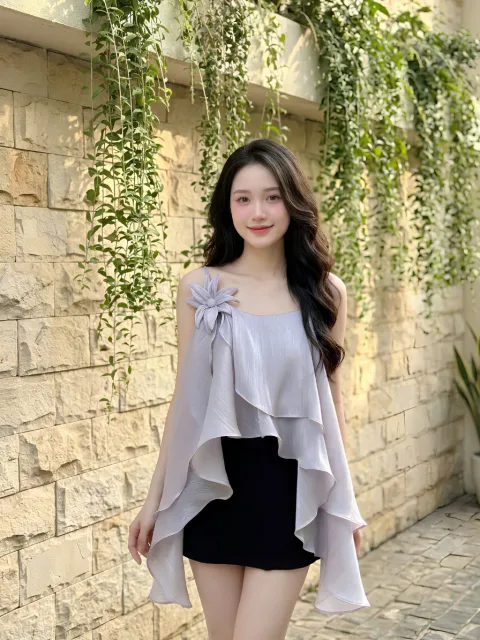 Set Áo Voan Tơ và Chân Váy Li Tầng Cao Cấp