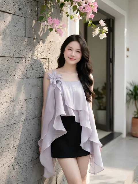 Set Áo Voan Tơ và Chân Váy Li Tầng Cao Cấp