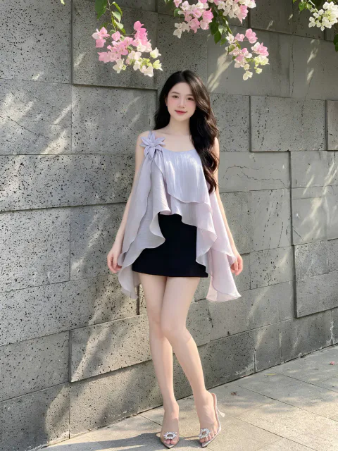 Set Áo Voan Tơ và Chân Váy Li Tầng Cao Cấp