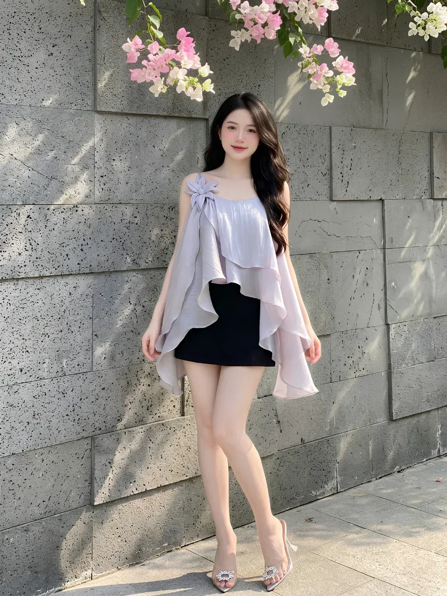 Set Áo Voan Tơ và Chân Váy Li Tầng Cao Cấp