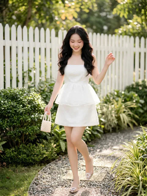 Set Áo Hai Dây Peplum Ren Thêu Hoa Tinh Khôi