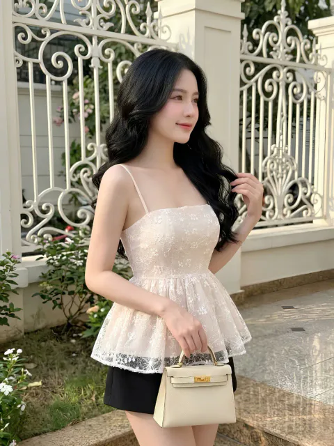 Set Áo Ren Peplum và Chân Váy Cao Cấp