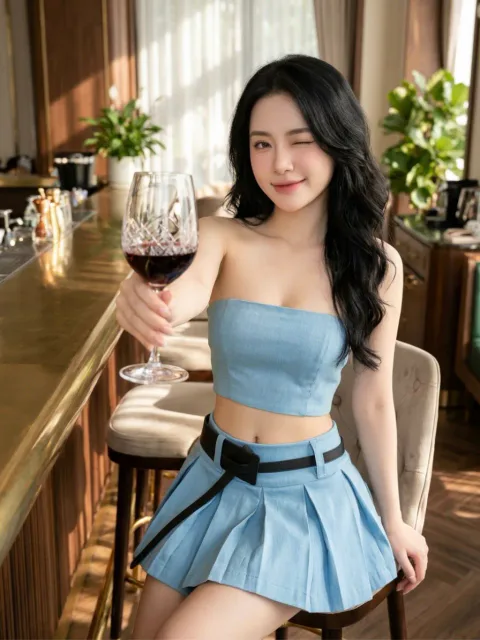 Set Denim Thiết Kế Cúp Ngực Phối Váy Xếp Ly